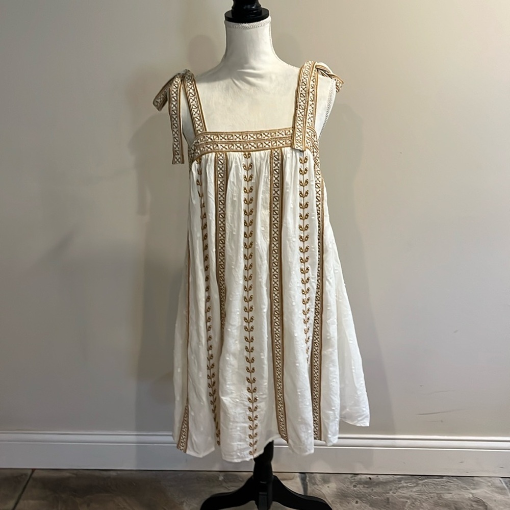 Cleobella White and Gold Embroidered Dress
